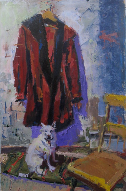Miki and the Red Coat 21" x 14" oil on linen